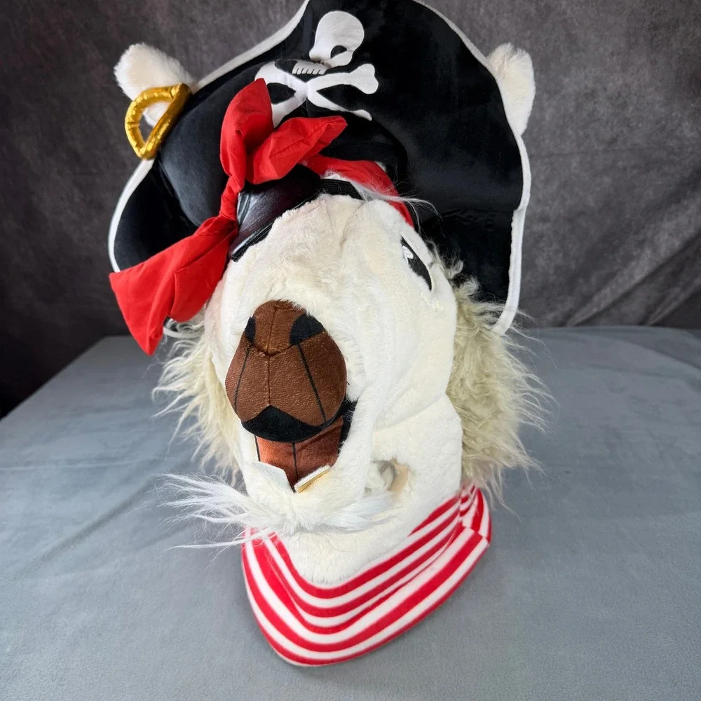 Pirate Llama Plush Mascot Head Costume White Faux Fur Hat Eyepatch WMHD2990-0518